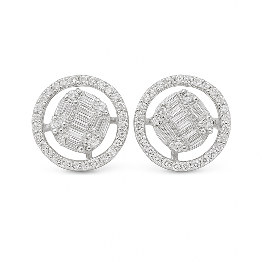 10K Rose Gold 0.60 ctw Diamond Earrings | Baguette Center with Prong-Set Halo | Jewelry Palace