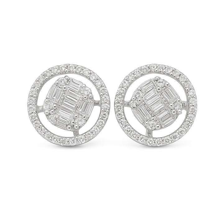 10K Rose Gold 0.60 ctw Diamond Earrings | Baguette Center with Prong-Set Halo | Jewelry Palace