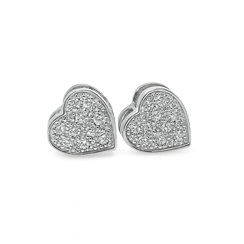 10K White Gold 0.32 ctw Diamond Heart Earrings | Pave Set Round Diamonds | Jewelry Palace