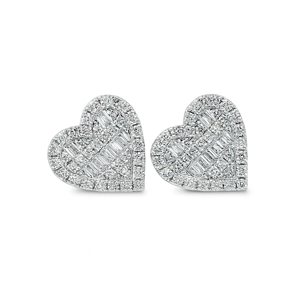 10K White Gold 0.39 ctw Diamond Heart-Shaped Earrings | Baguette & Round Cut | Jewelry Palace