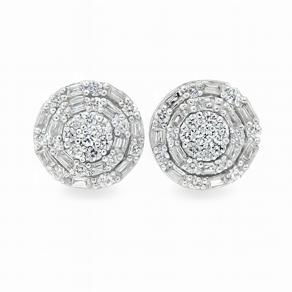10K White Gold 0.50 ctw Diamond Round Cluster Stud Earrings | Jewelry Palace