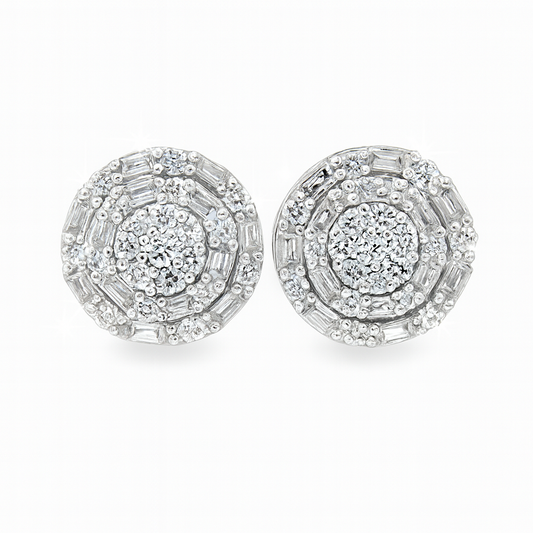 10K White Gold 0.50 ctw Diamond Round Cluster Stud Earrings | Jewelry Palace