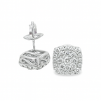 10K White Gold 0.63 ctw Diamond Square Cluster Earrings | Iced-Out Cushion Studs | Jewelry Palace