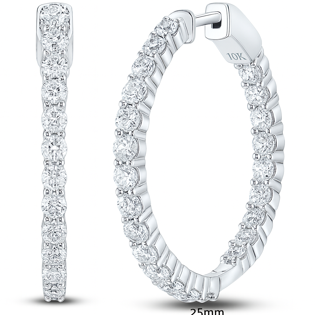 10K White Gold 1.00 CTW Inside-Out Diamond Hoop Earrings | Jewelry Palace