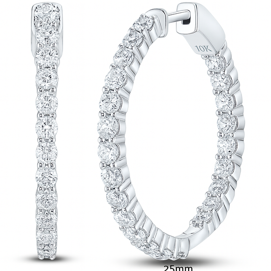 10K White Gold 1.00 CTW Inside-Out Diamond Hoop Earrings | Jewelry Palace