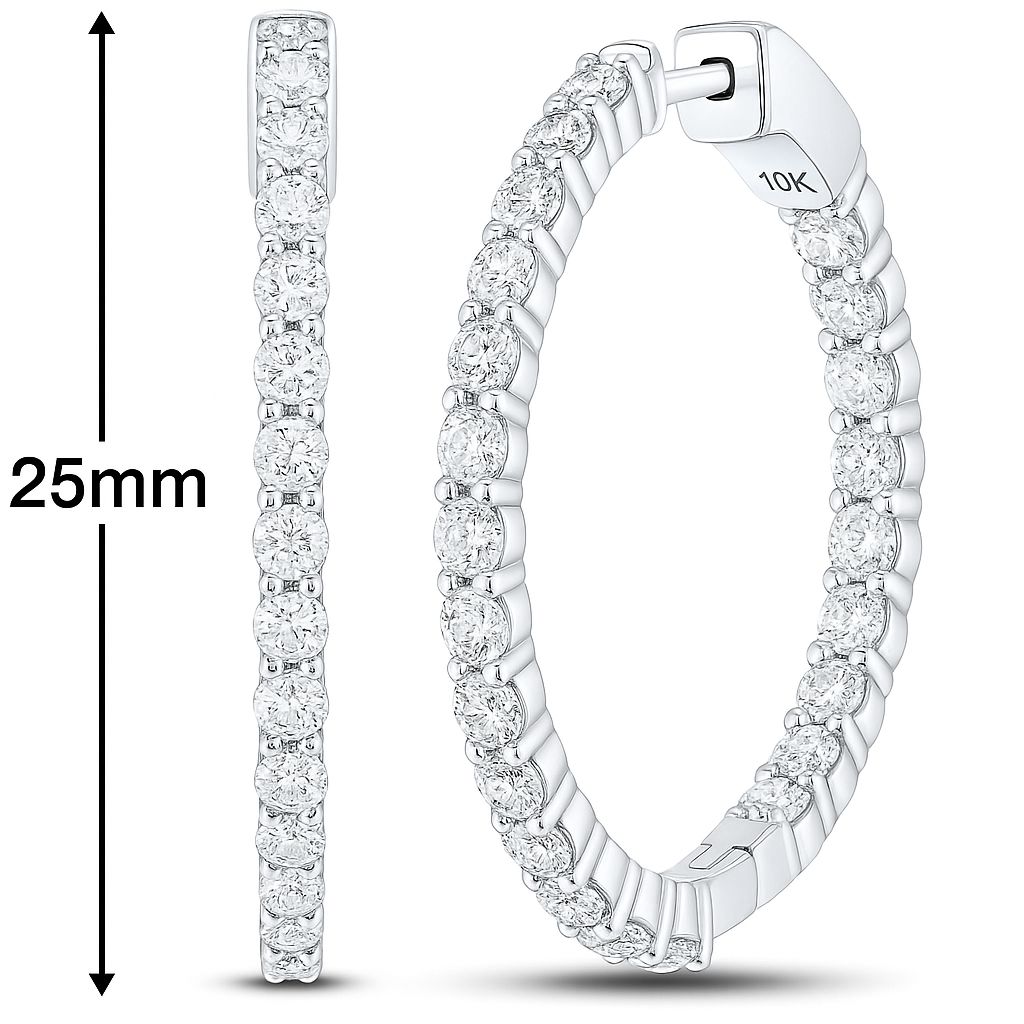 10K White Gold 1.00 CTW Inside-Out Diamond Hoop Earrings | Jewelry Palace