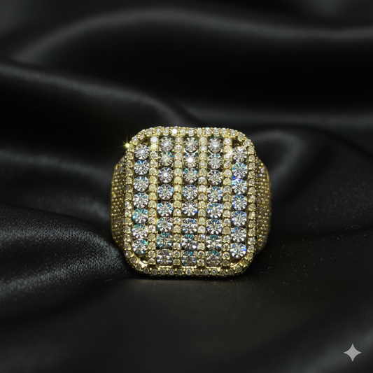 Diamond Puffed Square Ring 2.15 CTW in 10K Yellow Gold – Iced Out Statement