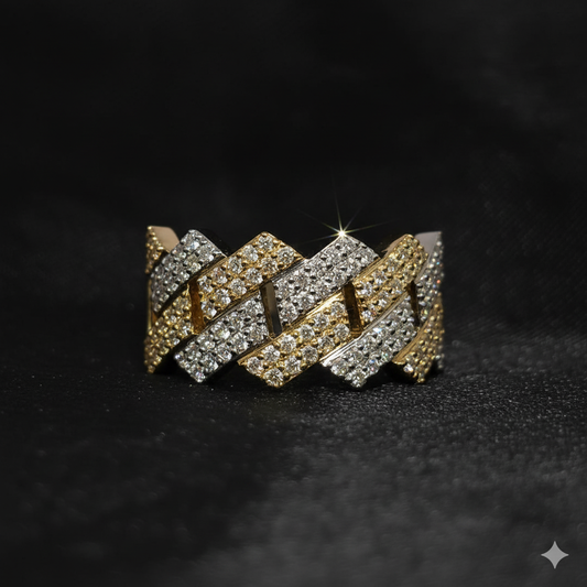 10K Yellow Gold Diamond Cuban Link Ring 1.15ctw | Iced Out Band
