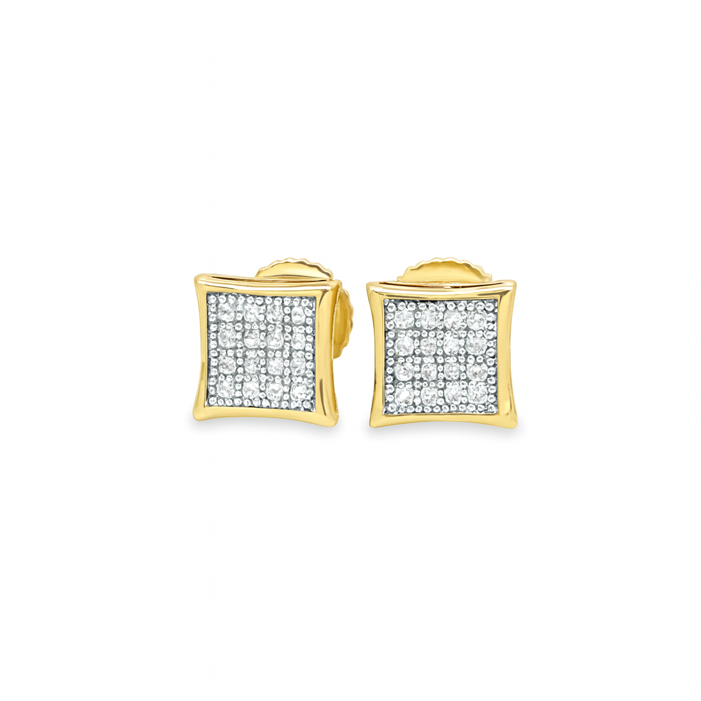10K Yellow Gold 0.10 ctw Diamond Square Earrings | Classic Cluster Studs | Jewelry Palace