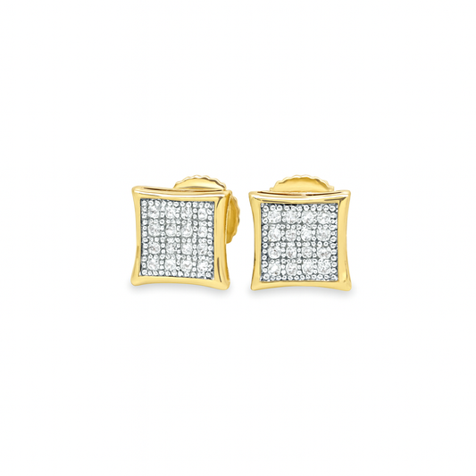 10K Yellow Gold 0.10 ctw Diamond Square Earrings | Classic Cluster Studs | Jewelry Palace