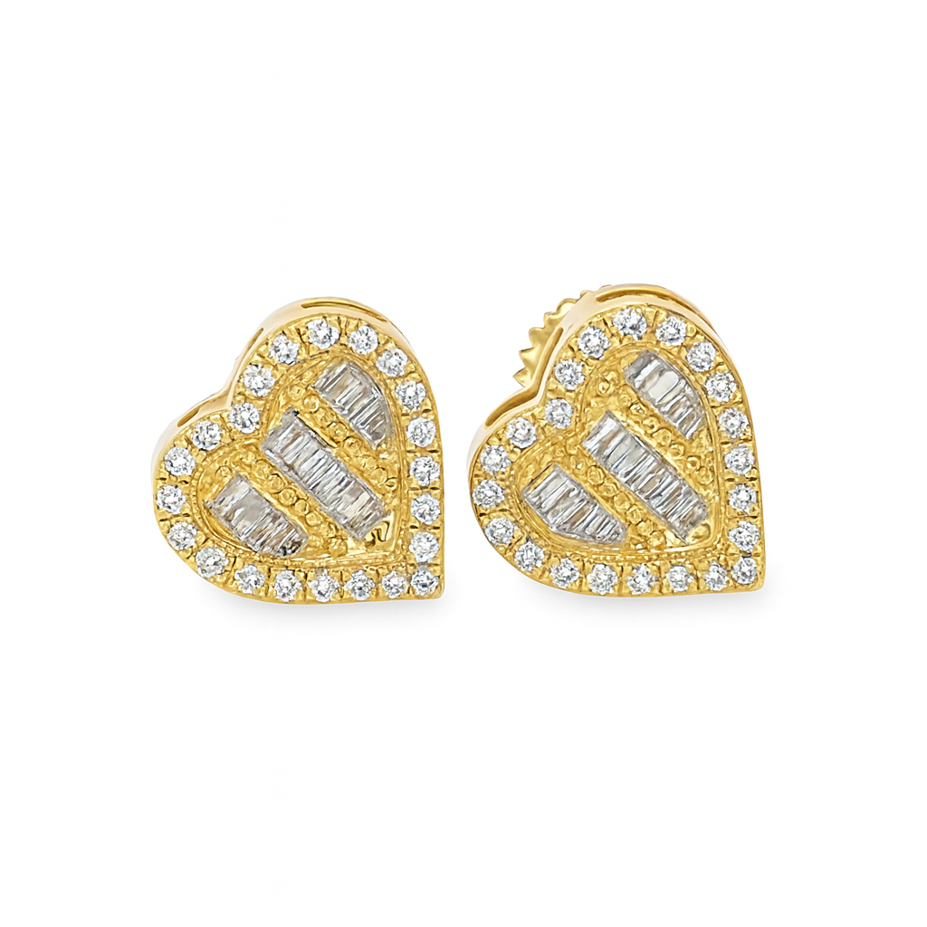 10K Yellow Gold 0.24 ctw Diamond Heart-Shaped Earrings | Baguette & Round | Jewelry Palace