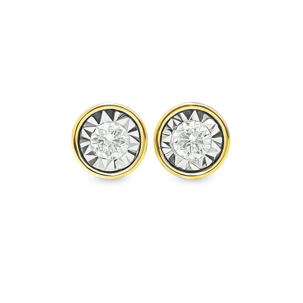 10K Yellow Gold 0.25 ctw Diamond Bezel Set Solitaire Round Earrings | Timeless Studs | Jewelry Palace