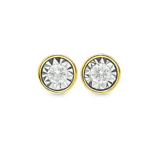 10K Yellow Gold 0.25 ctw Diamond Bezel Set Solitaire Round Earrings | Timeless Studs | Jewelry Palace
