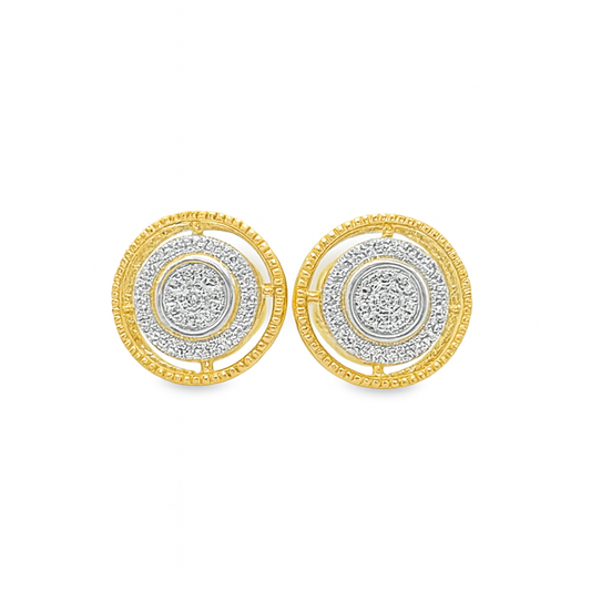 10K Yellow Gold 0.25 ctw Diamond Cluster Earrings | Bezel Halo | Jewelry Palace