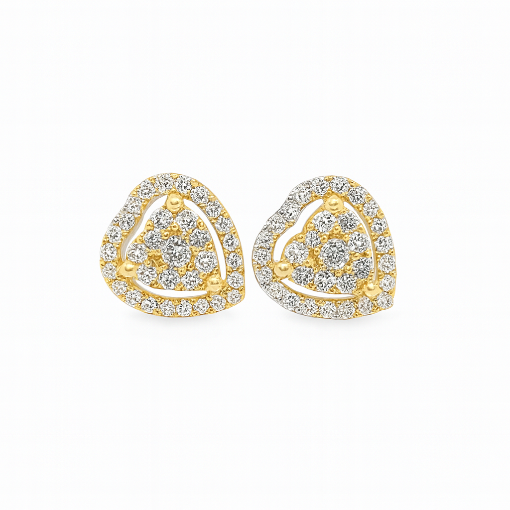 10K Yellow Gold 0.47 ctw Diamond Heart-Shaped Earrings | Romantic Halo Studs | Jewelry Palace