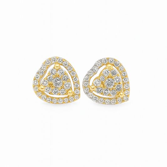 10K Yellow Gold 0.47 ctw Diamond Heart-Shaped Earrings | Romantic Halo Studs | Jewelry Palace