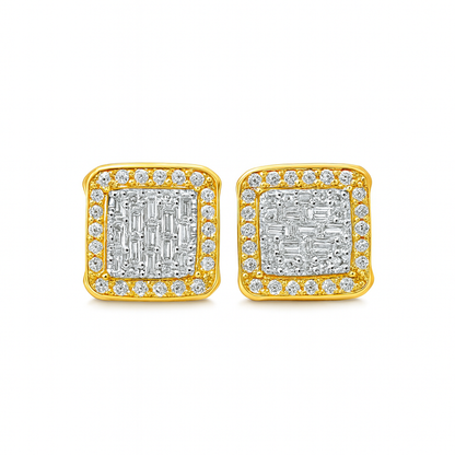 10K Yellow Gold 0.50 ctw Baguette Diamond Square Earrings | Iced-Out Luxury Studs | Jewelry Palace