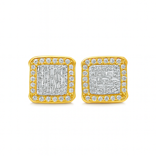 10K Yellow Gold 0.50 ctw Baguette Diamond Square Earrings | Iced-Out Luxury Studs | Jewelry Palace