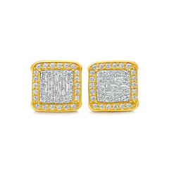 10K Yellow Gold 0.50 ctw Baguette Diamond Square Earrings | Iced-Out Luxury Studs | Jewelry Palace