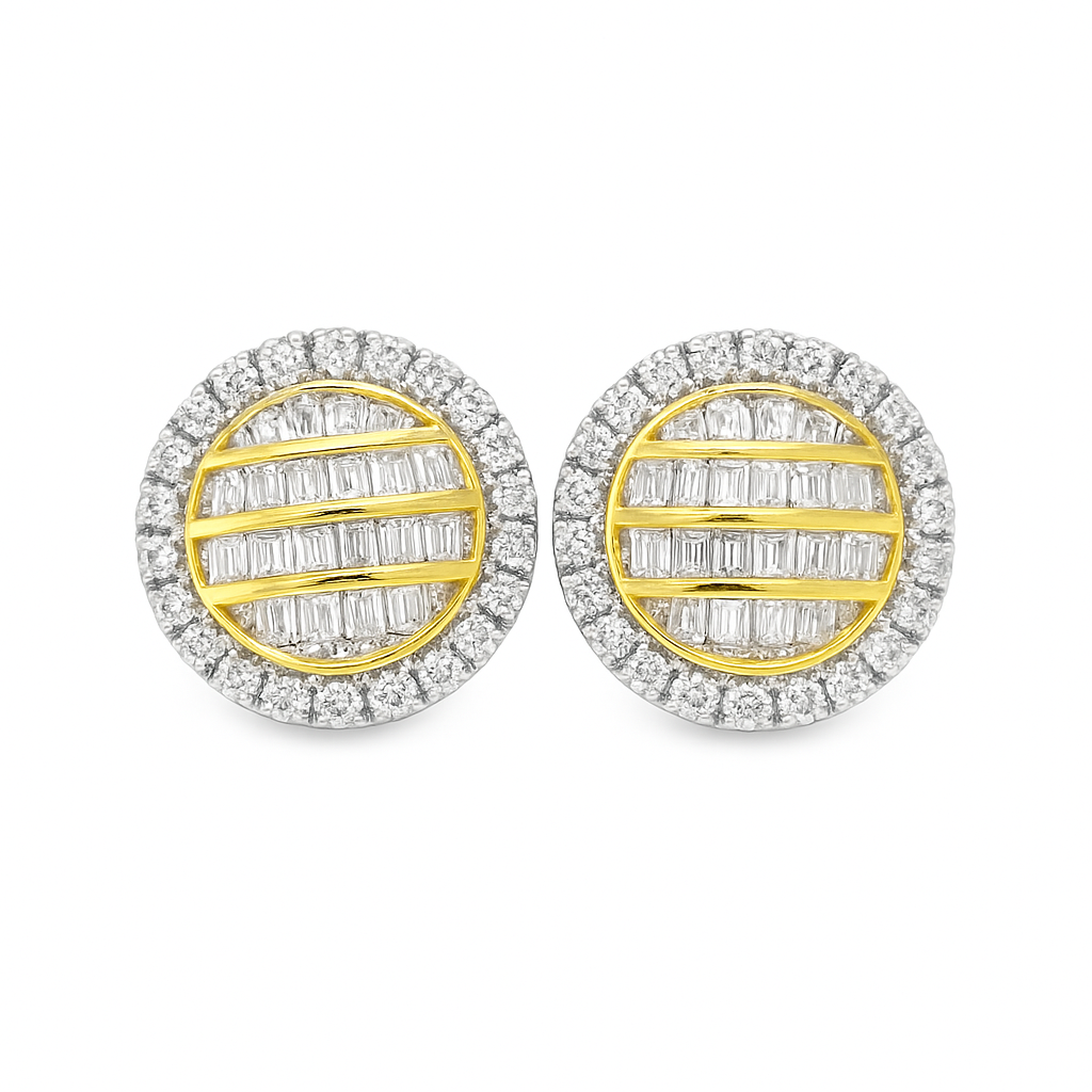 10K Yellow Gold 0.63 ctw Baguette Layered Diamond Round Earrings | Luxury Studs | Jewelry Palace