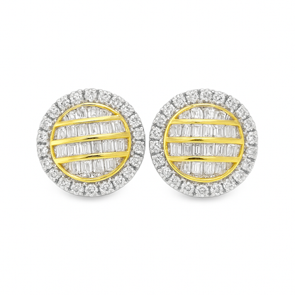 10K Yellow Gold 0.63 ctw Baguette Layered Diamond Round Earrings | Luxury Studs | Jewelry Palace