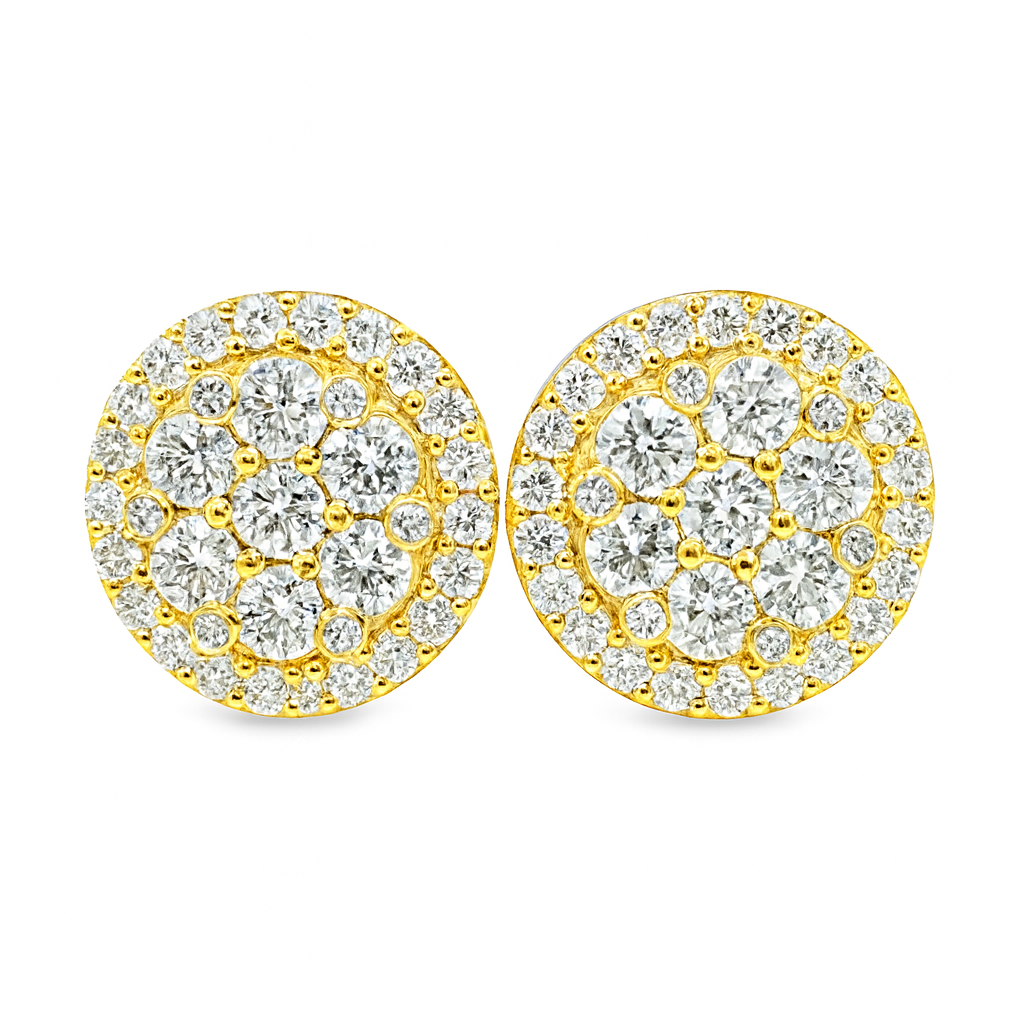 10K Yellow Gold 1.01 ctw Diamond Circle Cluster Earrings | Brilliant Studs | Jewelry Palace