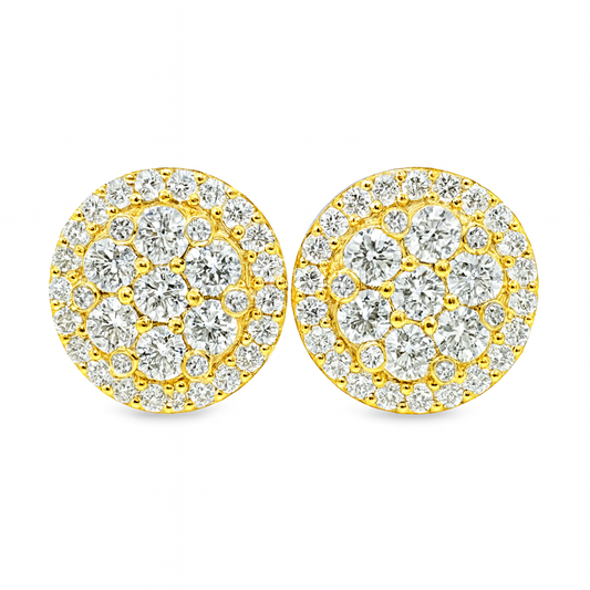 10K Yellow Gold 1.01 ctw Diamond Circle Cluster Earrings | Brilliant Studs | Jewelry Palace