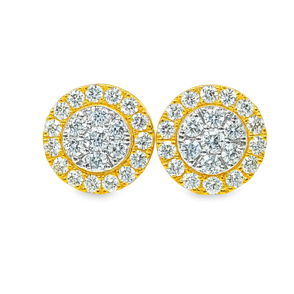 10K Yellow Gold 1.11 ctw Diamond Round Earrings | Halo Set | Jewelry Palace