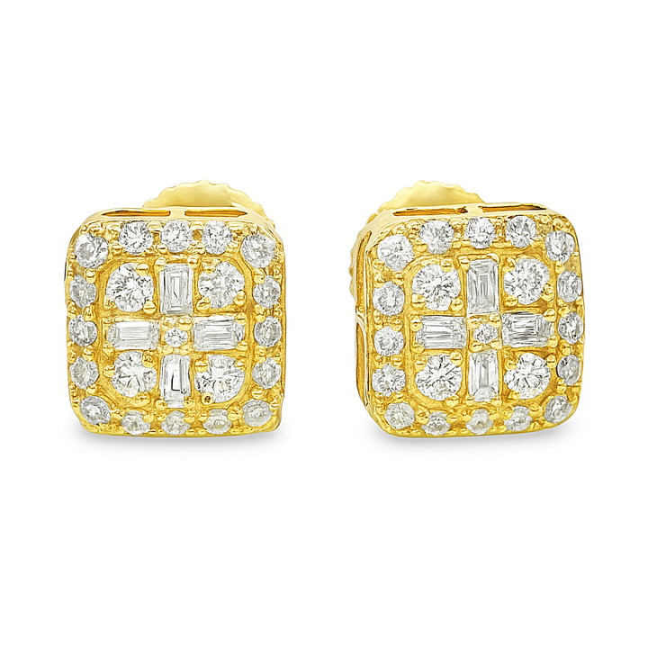 10K Yellow Gold Diamond Square Earrings – 0.21 CTW Baguette & Round Design | Jewelry Palace
