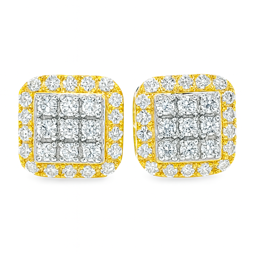 10K Yellow Gold Square Diamond Stud Earrings 0.69 ctw | Jewelry Palace