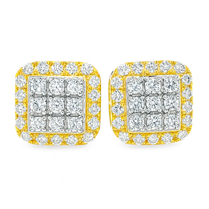 10K Yellow Gold Square Diamond Stud Earrings 0.69 ctw | Jewelry Palace