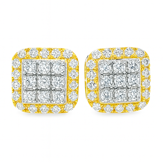 10K Yellow Gold Square Diamond Stud Earrings 0.69 ctw | Jewelry Palace