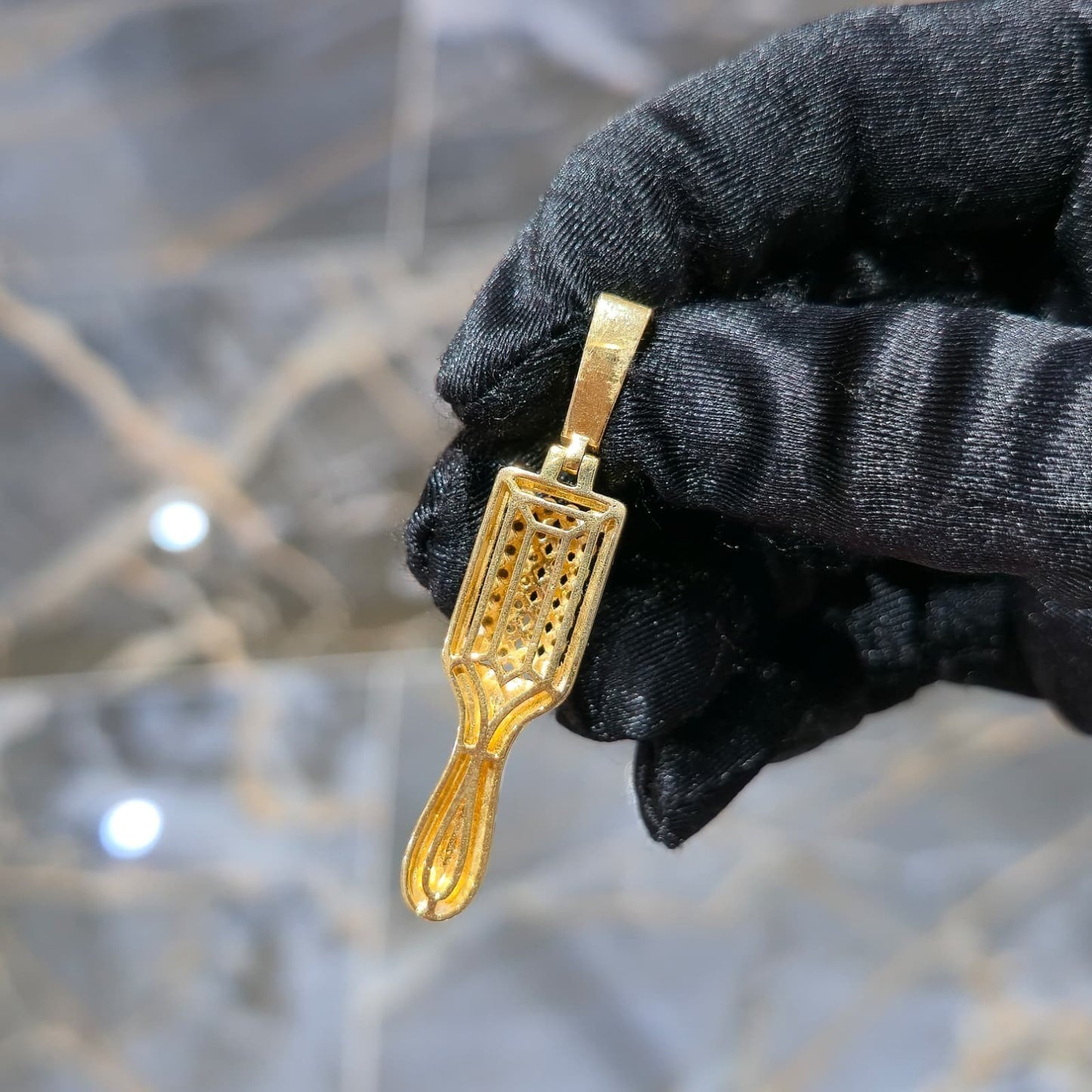 10K Gold Diamond Barber Fade Brush Pendant 2.00ctw Professional Stylist Charm 2"