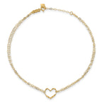 Real 14kt Yellow Gold Double Strand Heart 9in Plus 1in Ext Anklet; 9 inch
