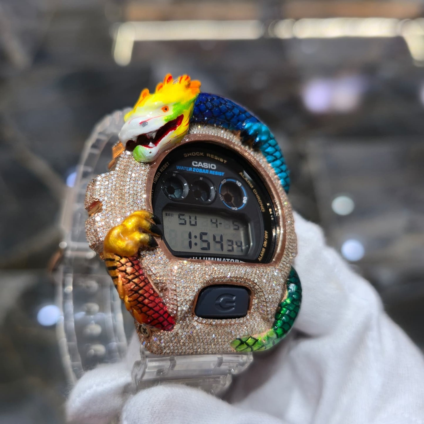 Casio G-Shock Dragon (Clear) 6900 Iced Out Diamond Watch 5 CTW