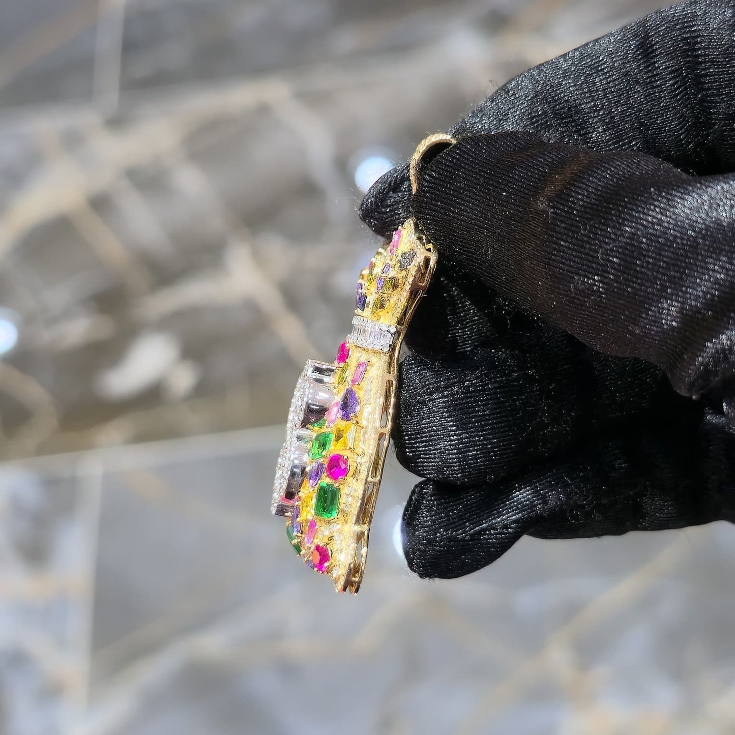 10K Gold Diamond Royal Money Bag Pendant 2.00ctw Multi-Color Gemstone 2 Inch