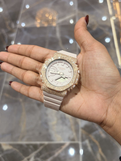 Casio G-Shock Pink S2100BA Iced Out Diamond Watch 5CT