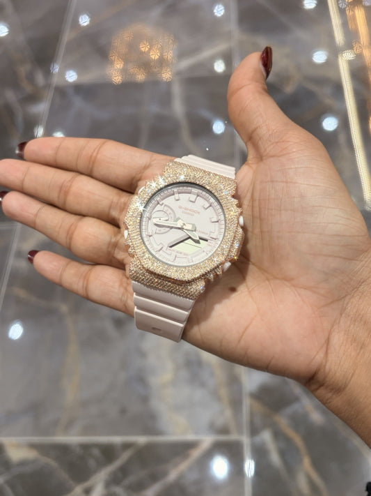 Casio G-Shock Pink S2100BA Iced Out Diamond Watch 5CT