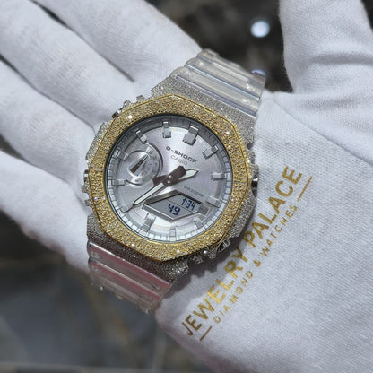 Casio G-Shock S2100  Iced Out Natural Diamond Watch 5CT | Silver Dial Clear Band