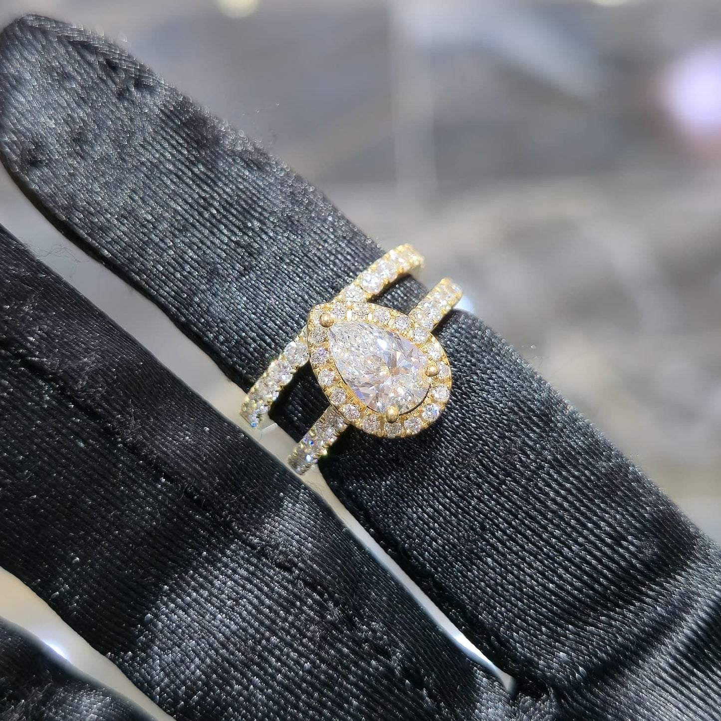 10K Yellow Gold Lab Grown Diamond Pear Halo Bridal Ring Set 2.00 ctw Women