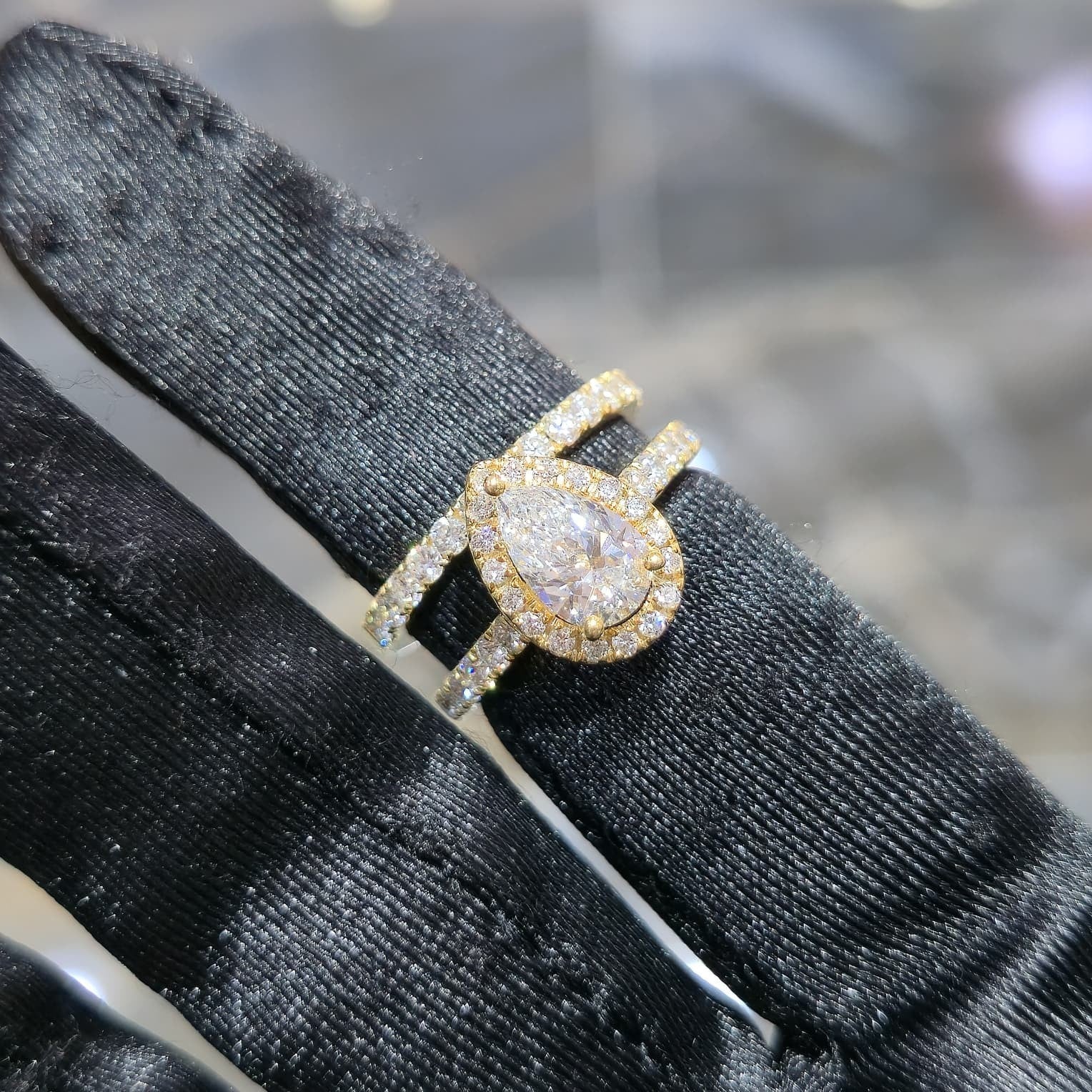 10K Yellow Gold Lab Grown Diamond Pear Halo Bridal Ring Set 2.00 ctw Women