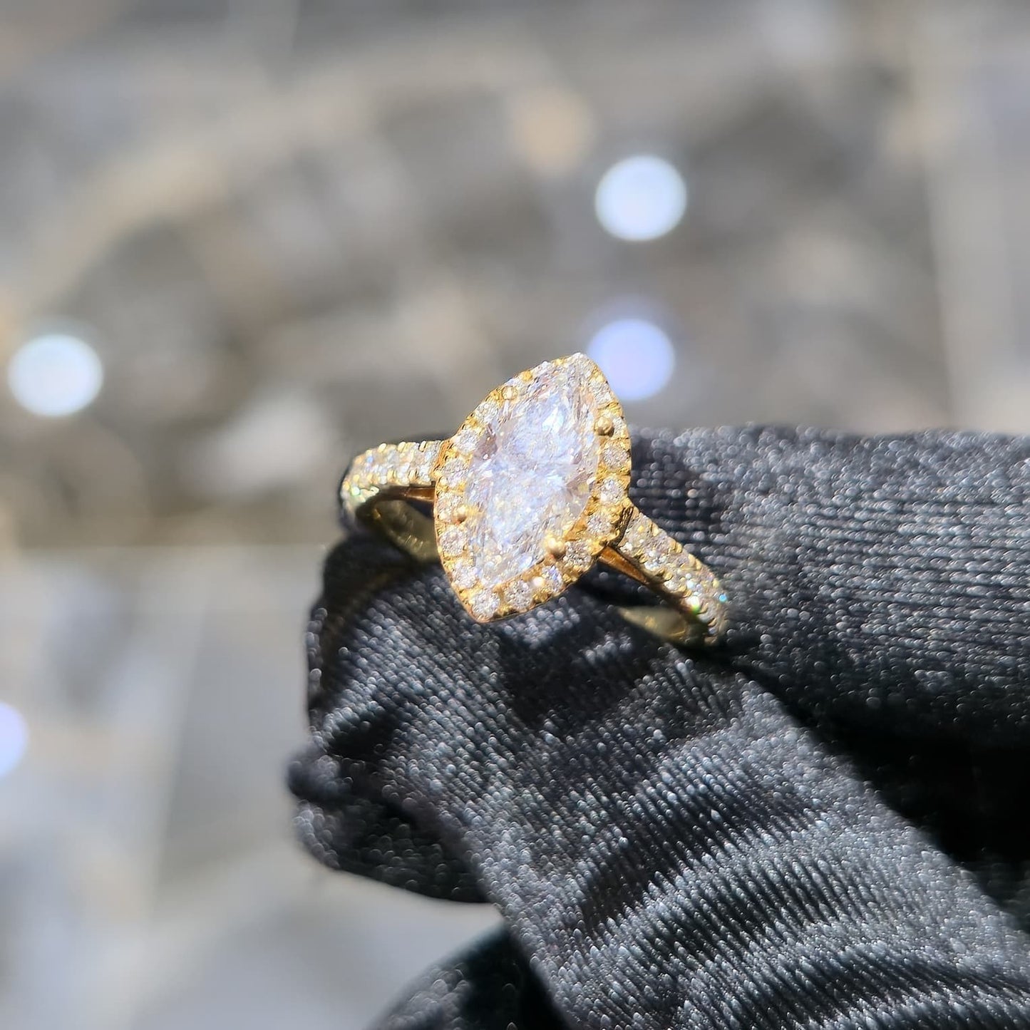 10KT Gold Lab Grown Diamond Marquise Ring 1.40ct Center 2.63ctw Total