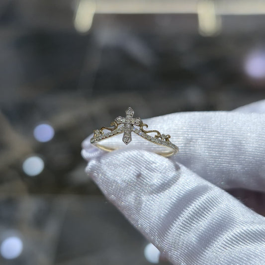 10K Yellow Gold Diamond Cross Ring 0.09 CTW Natural Diamonds Size 7 Religious