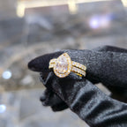 10K Yellow Gold Lab Grown Diamond Pear Halo Bridal Ring Set 2.00 ctw Women