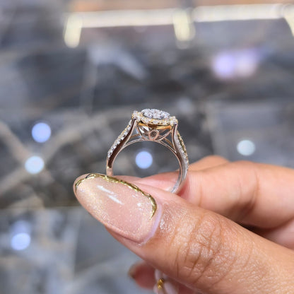 DEAL! 1.00CT Diamond Cluster Halo Ring 10K TwoTone Yellow White Gold Split Shank