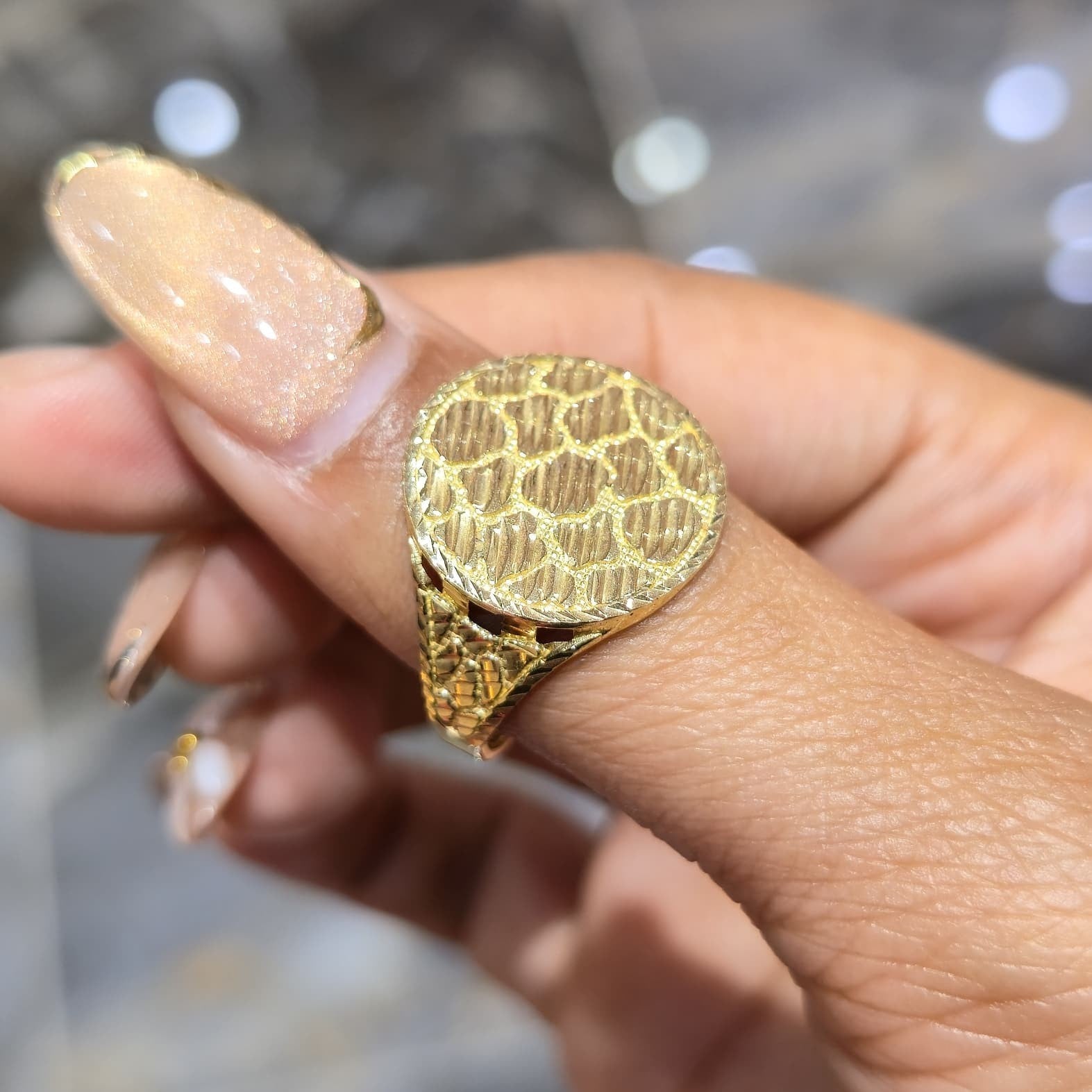Gold mens Nugget ring round ball 10k solid size 11 ask 8 9 10 12 13