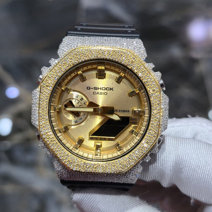 Casio G-Shock S2100  Iced Out Natural Diamond Watch 5CT | Gold Dial