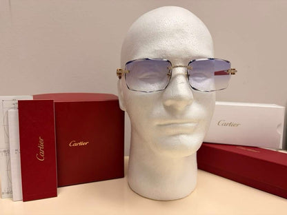 Men's Cartier Signature C 3.00ct Natural Diamond Woods & Lenses Sunglasses