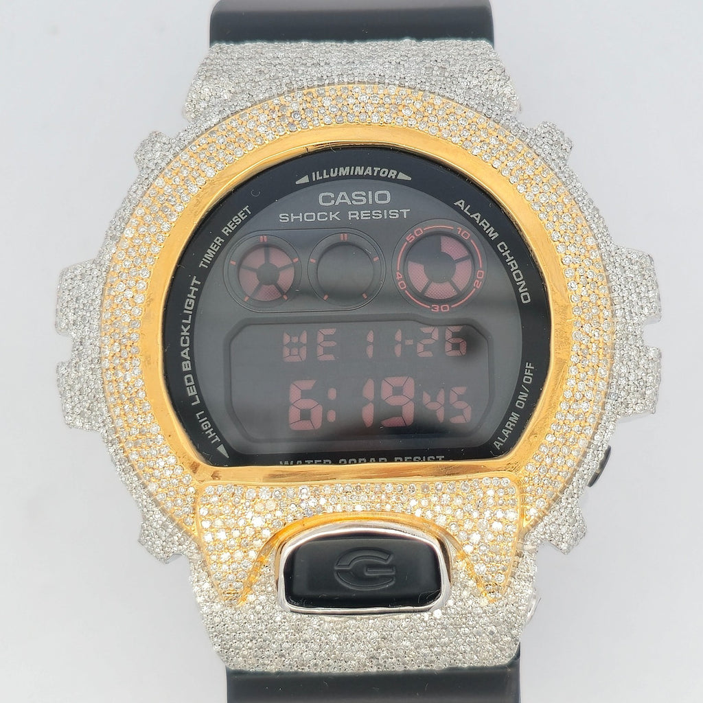 Casio G-Shock 6900 TwoTone Iced Out Natural Diamond Watch 5CT