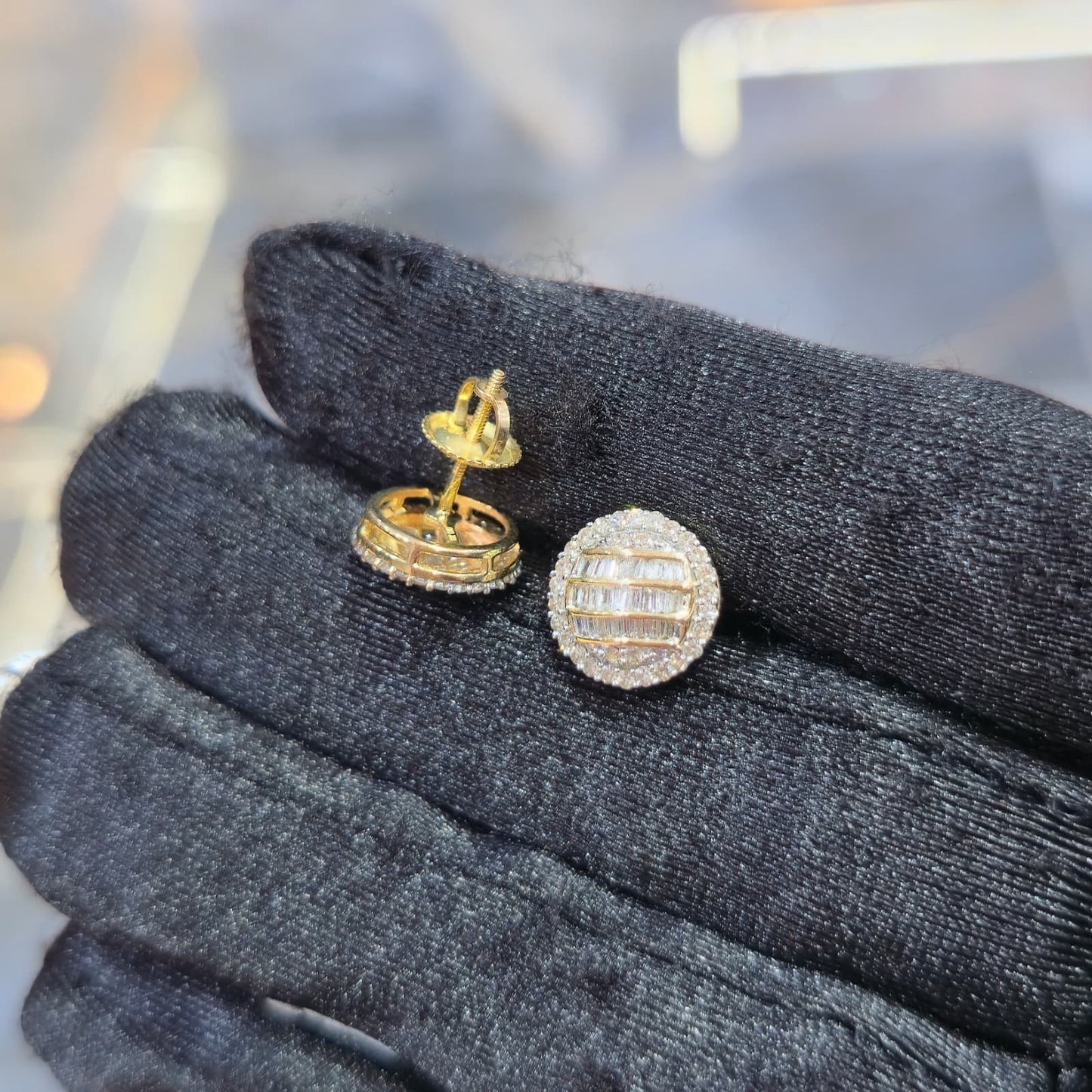 Diamond Earring Studs 10KT Gold 0.62 CTW Natural Baguette Round